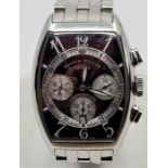 A Franck Mueller 6850 CC AT stainless steel automatic chronograph bracelet watch, having signed