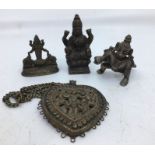 Collection of four Indian items to include three figures of deity. H: 5cm (tallest) (4)