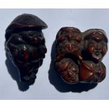 Two Japanese 19th cent carved wooden Netsuke Further images added