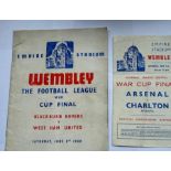 Two War time Football 1940 and 1943 Football programme's