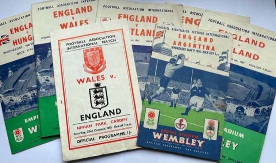 A large qty of England international football programmes 1950s