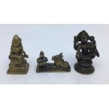 Collection of three small Indian bronze figures of deities. (3) H:5.2cm (tallest)