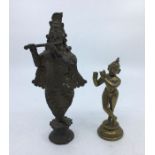 Collection of two Indian bronze figures playing flute. (2) H:17.2cm (tallest) (smaller one a/f)