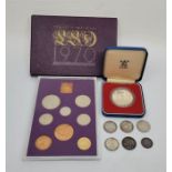 An Elizabeth II GB 1970 "Last Sterling" proof set, Halfcrown to halfpenny plus medallion, as issued,