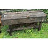 An antique woodworking work bench