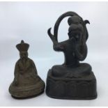 A Chinese bronze figure of a deity. H: 22cm (a/f) together with another Chinese bronze figure of a