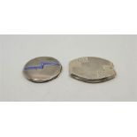 Two Art Deco silver compacts, to include: an engine turned geometric design silver compact, by