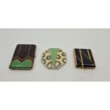 Two Art Deco compacts, to include a Japanese enamelled green and faux shagreen octagonal compact,