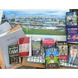 Cricket interest a large qty of cricket memorabilia to include books  prints framed cigarette