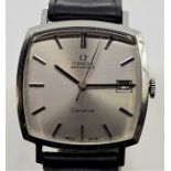 An Omega Automatic stainless steel gentleman's wrist watch, having signed cushion shape dial with