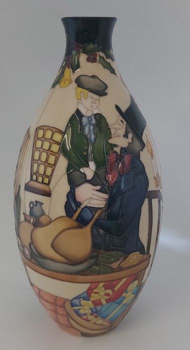 A large boxed Trial Moorcroft vase, titled  " Scrooge "  it is decorated with scenes from Dickens - Image 3 of 6