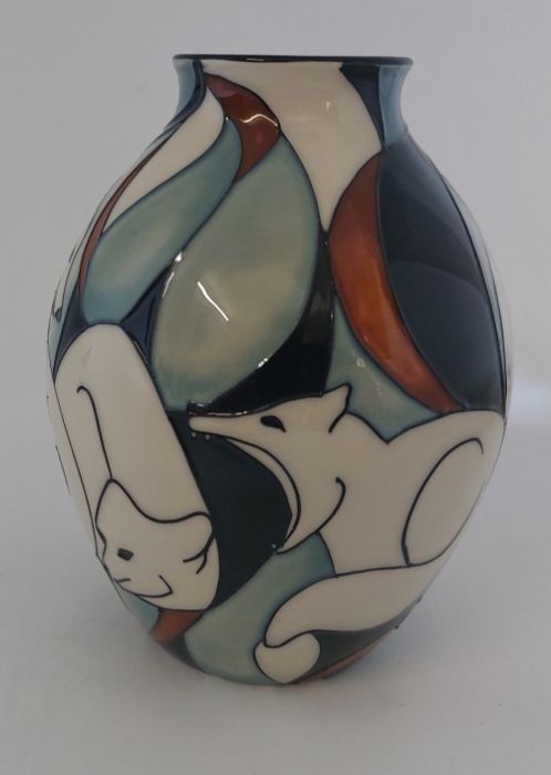 A Boxed Moorcroft vase titled  " Artic Fox"  it is decorated with a banded group of white artic - Image 2 of 5