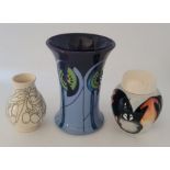 2 vases and a ginger jar boxed Moorcroft , including a second Chinco blue vase 16cm high , an