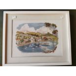 A watercolour signed by Peter Arnold of a New Zealand Harbour Scene (Frame: 50cm x 40cm) A