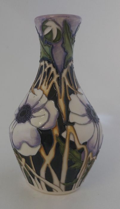 A Boxed Moorcroft vase titled  " Peace Anemone " it is decorated in shades of lilacs with large - Image 3 of 5