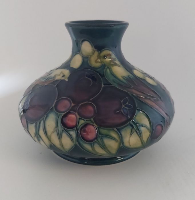 A Sally Tuffin design museum piece titled Finches vase, made by Moorcroft  C1993. Decorated with