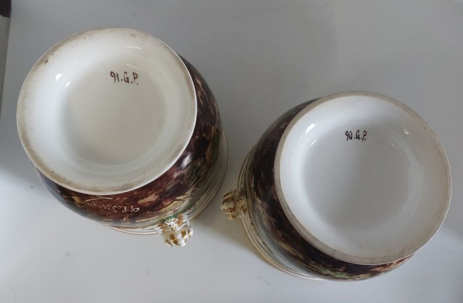 A pair of Mid Victorian hand painted Continental Cache pots, C1870. Signed by the artist as shown, - Image 8 of 11