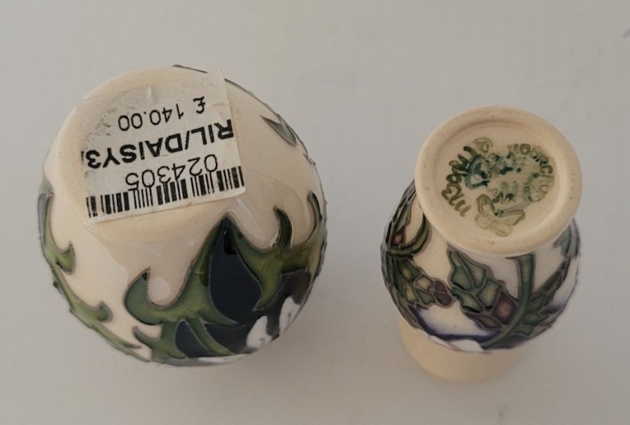 2 boxed miniature Moorcroft vases , to include Months April 2020 Daisy and June 2017 Rose pattern , - Image 2 of 4