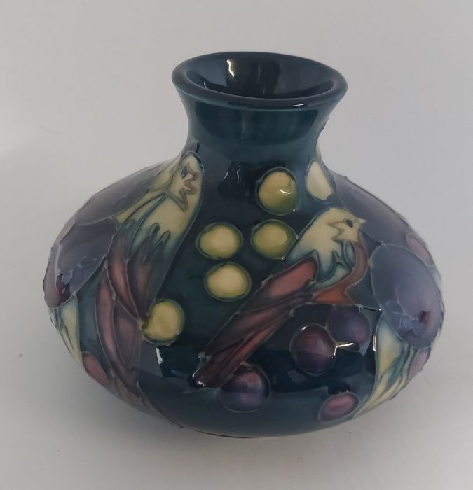 A Sally Tuffin design museum piece titled Finches vase, made by Moorcroft  C1993. Decorated with - Image 2 of 6