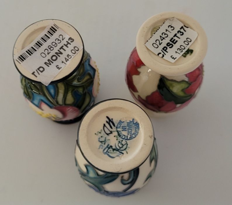 3 boxed miniature Moorcroft vases , to include a "Month December 2020 Pointsettier , forgetme not - Image 4 of 4