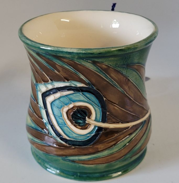 A boxed Moorcroft mug , decorated in the Peacock pattern , designed by Sally Tuffin in 1990 , marked - Image 2 of 5