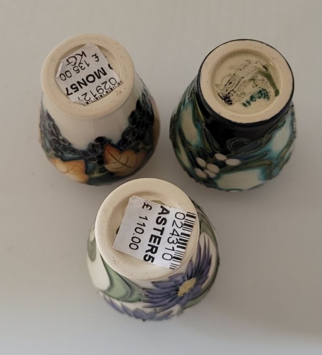 3 boxed miniature Moorcroft vases , to include  " 2 x Month September 2020 Sambucus and Aster, and a - Image 4 of 4