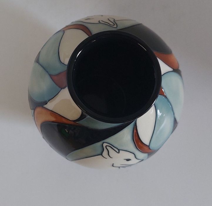 A Boxed Moorcroft vase titled  " Artic Fox"  it is decorated with a banded group of white artic - Image 4 of 5