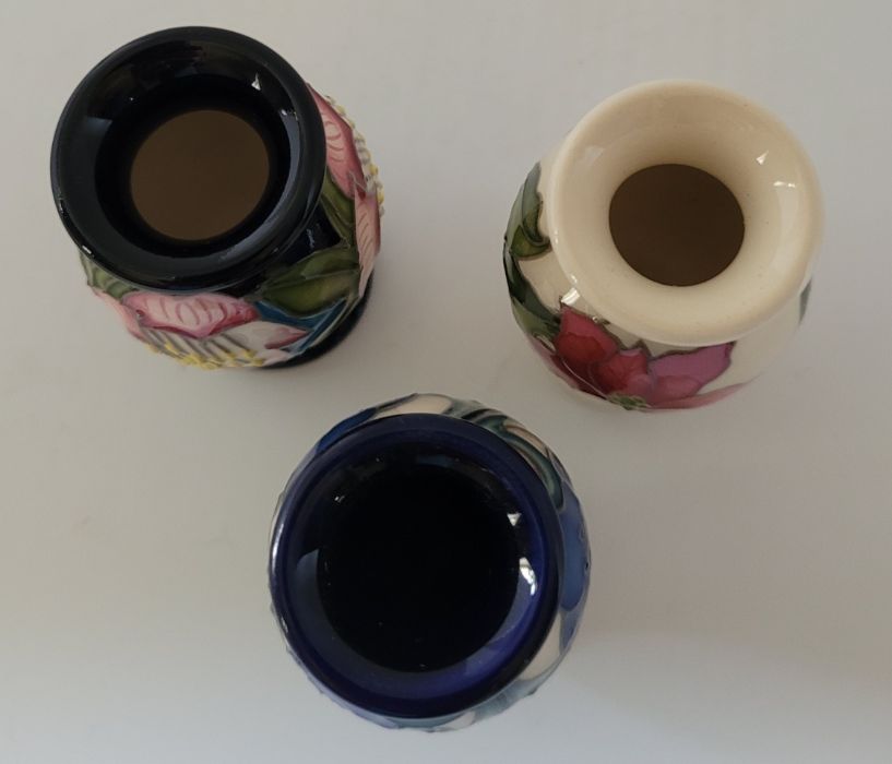 3 boxed miniature Moorcroft vases , to include a "Month December 2020 Pointsettier , forgetme not - Image 3 of 4