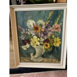 Oil on canvas Flowers in vase study approx 71 x 62 cms overall size Signed by Artist Rosalind Kent.