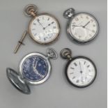 A selection of four pocket watches to include a 935 stamped watch, a gold plated Dennison/Waltham