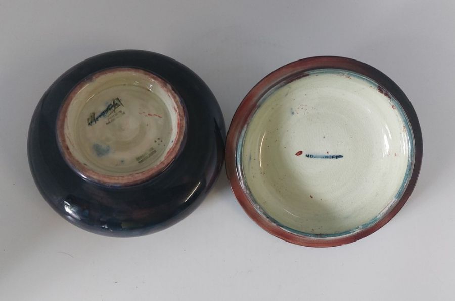 A Walter Moorcroft, blue brown lidded powder bowl with restored / crack area to the base, stands 5 - Image 3 of 7
