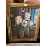 Peonies Painting by G Rington  overall size including frame 45 x 37 cms