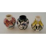 3 boxed miniature Moorcroft vases , to include a "Months March 2020 daffodil , January 2020