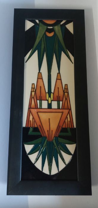 A Moorcroft framed Master Trial plaque, titled " Crown of Gold " C2014 decorated in greens and