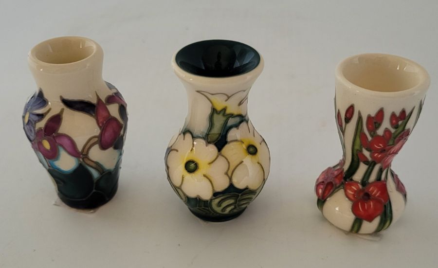 3 boxed miniature Moorcroft vases , to include a "Months August 2020 gladioli and February 2020 - Image 2 of 4