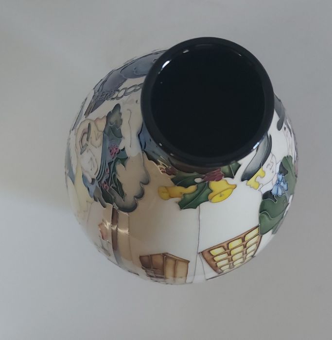 A large boxed Trial Moorcroft vase, titled  " Scrooge "  it is decorated with scenes from Dickens - Image 5 of 6