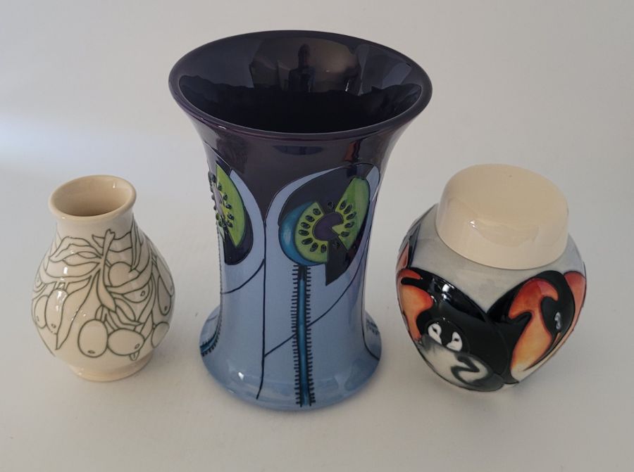 2 vases and a ginger jar boxed Moorcroft , including a second Chinco blue vase 16cm high , an - Image 2 of 4