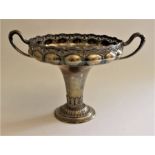 A German Jugendstil 835 twin-handled centrepiece with lobed and pierced foliate border tapering