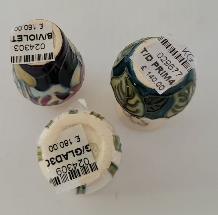 3 boxed miniature Moorcroft vases , to include a "Months August 2020 gladioli and February 2020 - Image 4 of 4