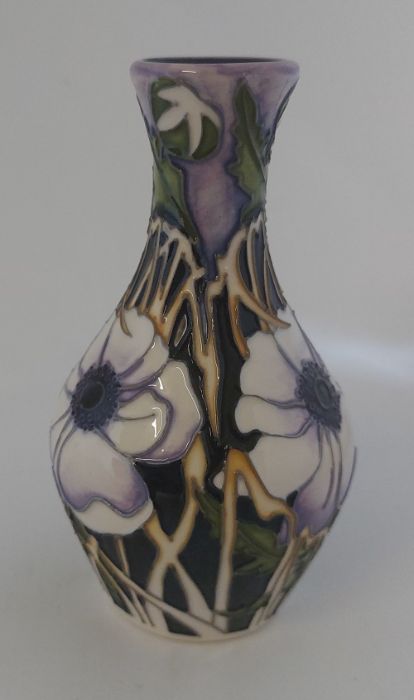 A Boxed Moorcroft vase titled  " Peace Anemone " it is decorated in shades of lilacs with large - Image 2 of 5