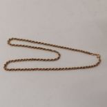 A 9ct gold twisted rope chain. 52 cm in length and approximate weight of 6.6 grams.