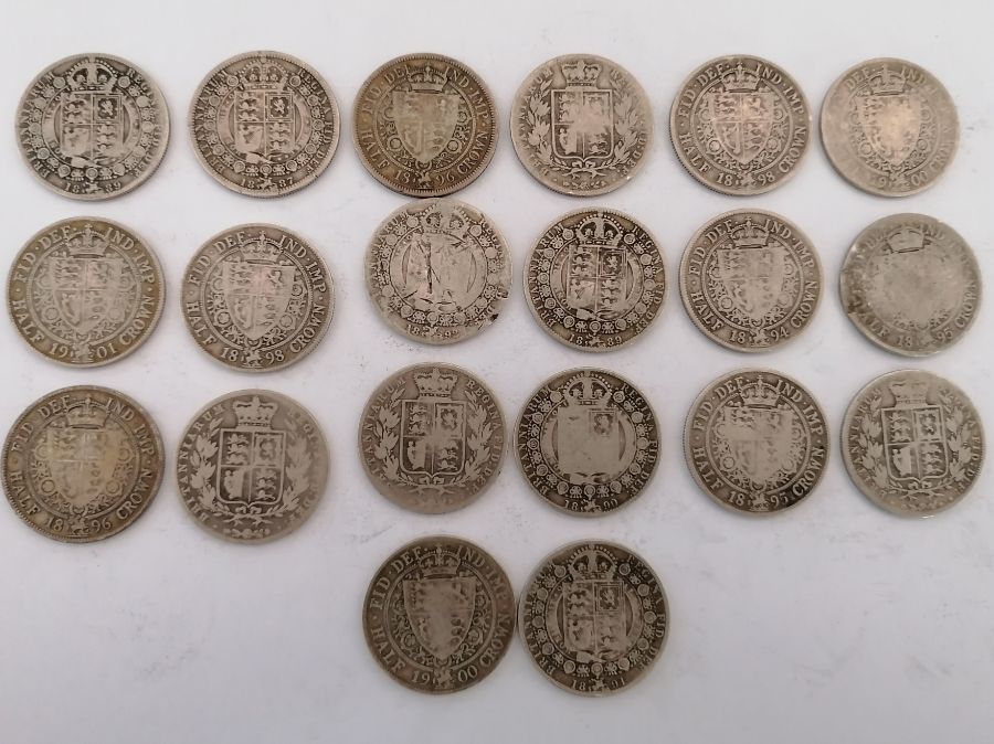 A collection of coins to include Victorian florins, George III crowns and a tin of French coins  and - Image 23 of 36