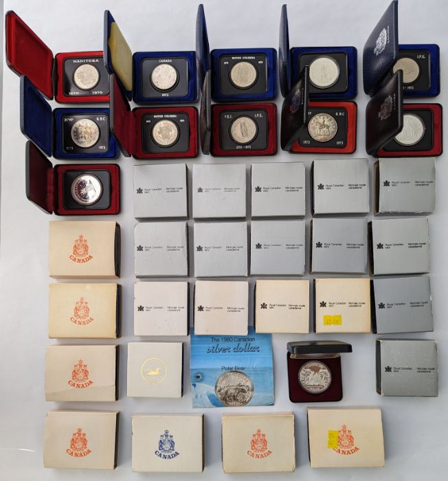 Collection of 35 Silver proof Canadian coins by the Royal Canadian mint.