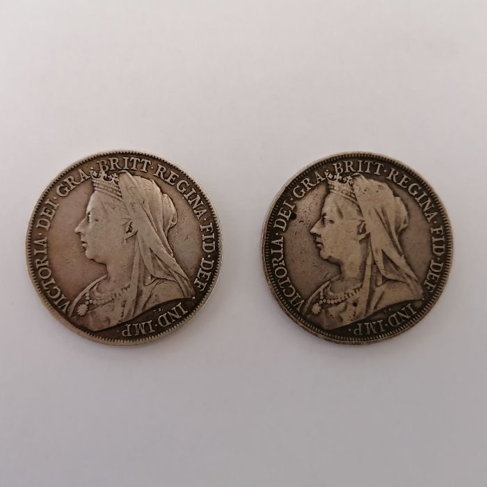 A collection of coins to include Victorian florins, George III crowns and a tin of French coins  and - Image 15 of 36