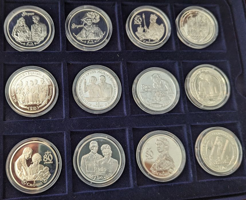 Sterling Silver proof coin collection inc 80th birthday crowns. - Image 4 of 4