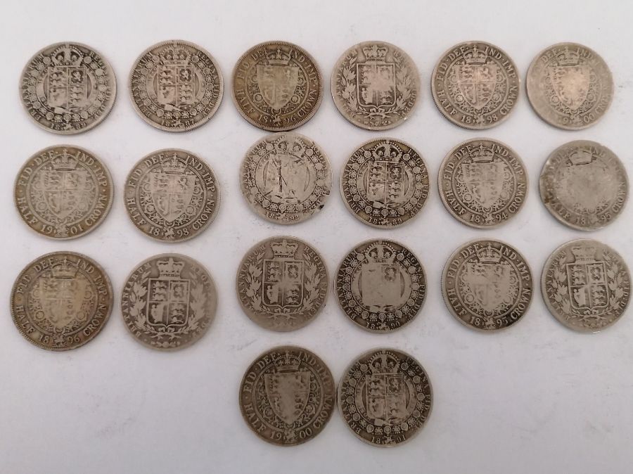 A collection of coins to include Victorian florins, George III crowns and a tin of French coins  and - Image 22 of 36