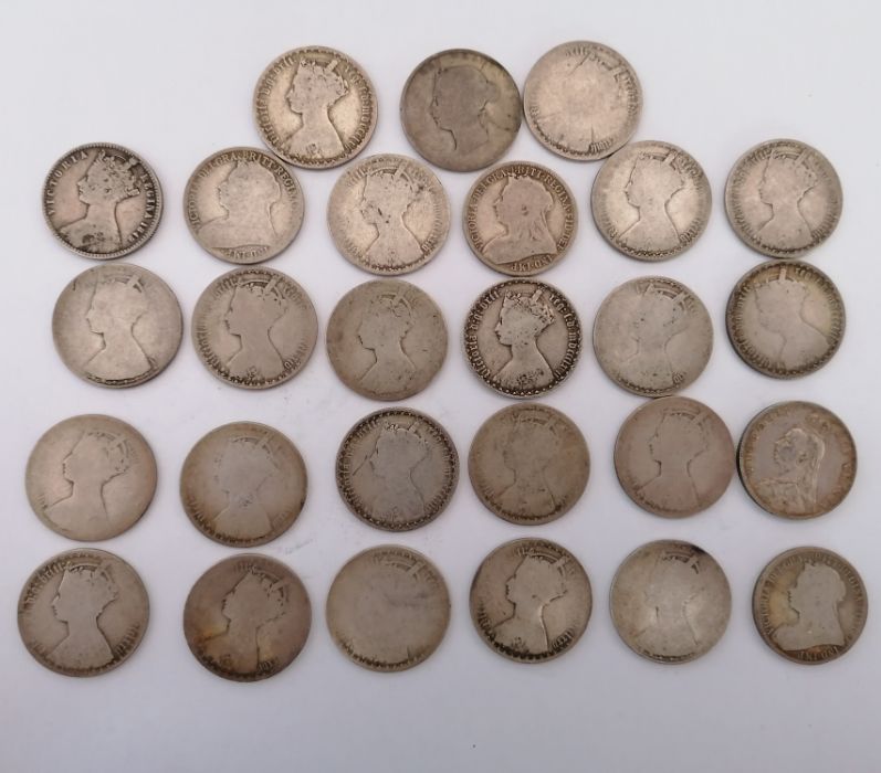 A collection of coins to include Victorian florins, George III crowns and a tin of French coins  and - Image 27 of 36