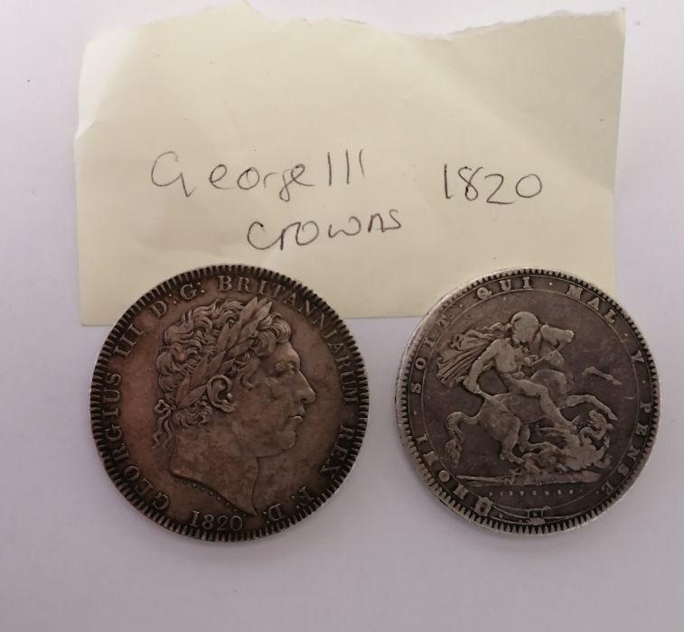 A collection of coins to include Victorian florins, George III crowns and a tin of French coins  and - Image 36 of 36