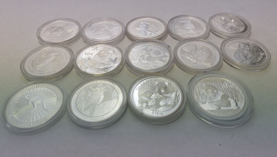 Collection of fourteen silver coins 1oz Australia $ Dollar Kangaroo 2018, Koala 2012 (2), 2015,