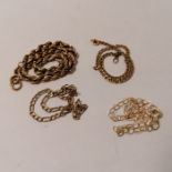 Four chain bracelets. Comprising a 9ct gold twisted rope bracelet (as found - approximate weight 3.3